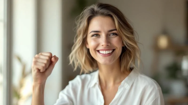 Frau mit Abschlusszertifikat laechelt in Offenbach am Main