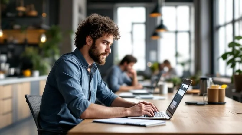 Quereinsteiger in Offenbach nutzt KI-Tools im Co-Working-Space im Rhein-Main-Wirtschaftsraum