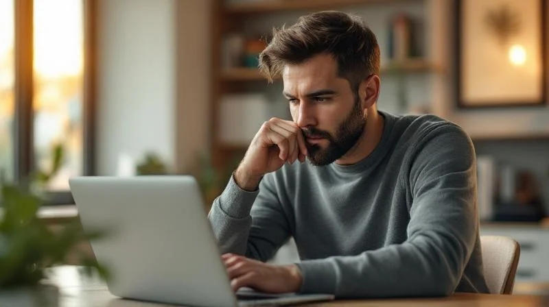 Mann am Schreibtisch lernt online fuer seine berufliche Neuorientierung in Offenbach